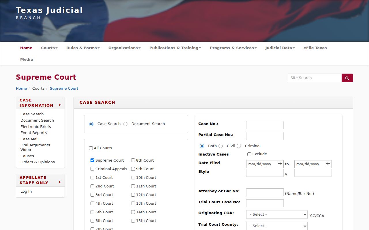 Copperas Cove resident lookup using the Texas TAMES case search
