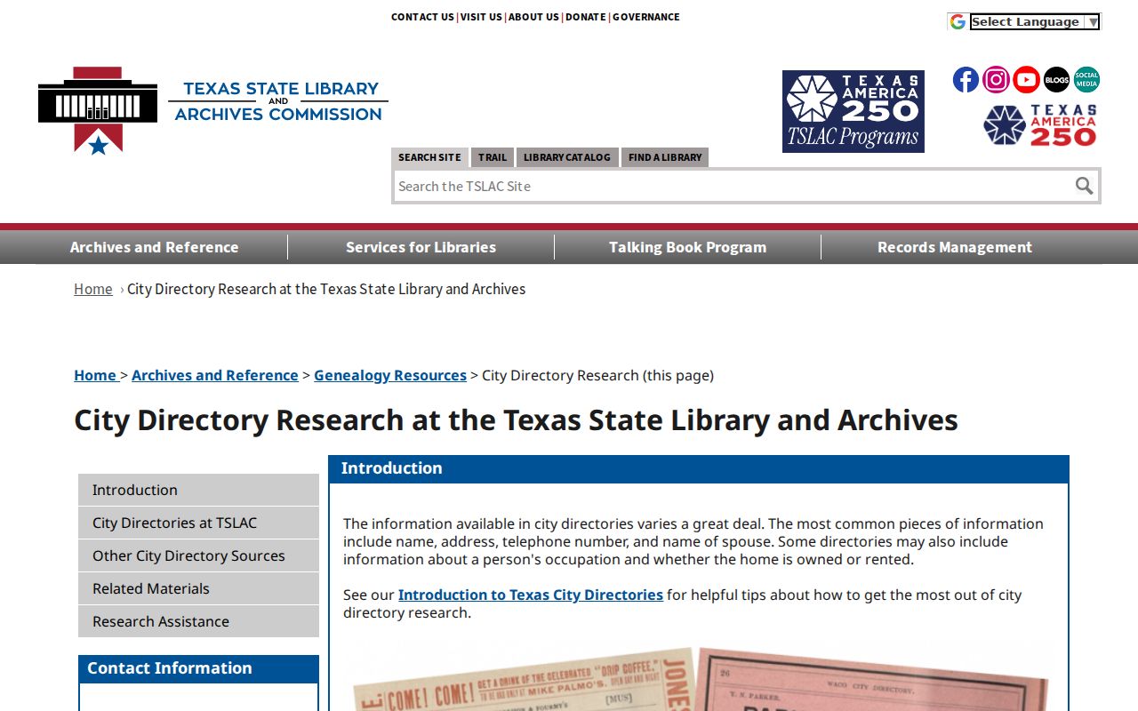 Copperas Cove previous residents screenshot of the TSLAC house-history directory guide